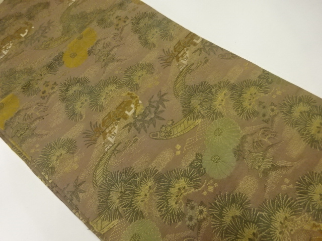 アンティーク　小舟に松菊模様織出し丸帯（材料）